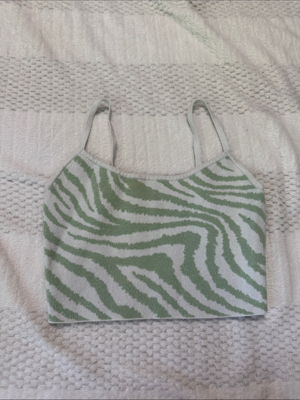 La Hearts Green and White Zebra Knit Tank Top